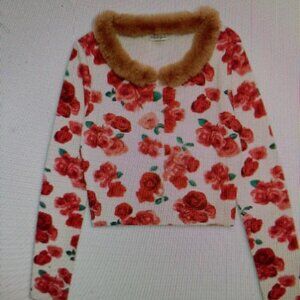 For Love & Lemons Carol Cardigan Royal Rose Print. XL